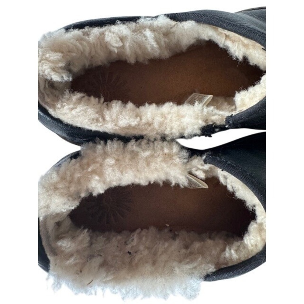 Ugg Black Leather Shearling Lined Clogs Mule Shoe… - image 8